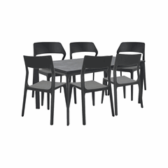 Dining Table Set of 7 - Gray & Black
