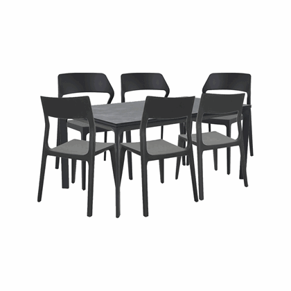 Dining Table Set of 7 - Gray & Black
