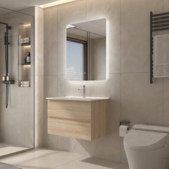 Bathroom Vanity Unit Oak/White - Integrated Ceramic Basin 81x54cm
