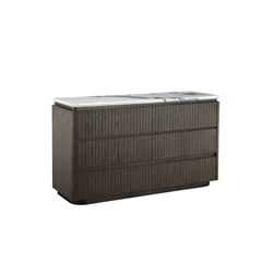 6 Drawer Chest - Ceramic Marble Effect Top with Dark Brown Oak MDF