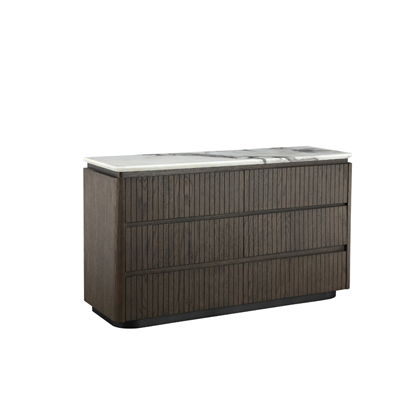 6 Drawer Chest - Ceramic Marble Effect Top with Dark Brown Oak MDF