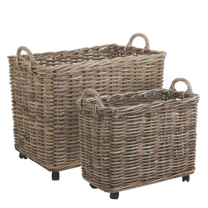 Set of 2 Rectangle Grey Basket - l75xw50xh58cm