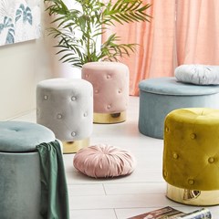 Round Stool Pouf  With Buttons in Gold Grey Base