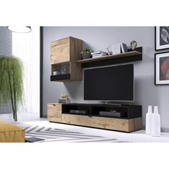 TV Wall Unit Set - Lefaks Oak & Matt Black