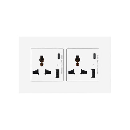 2 Gang 13Amp Socket USB-C White Temp Glass