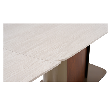 Extendable Ceramic Table – White Cave Stone & Walnut