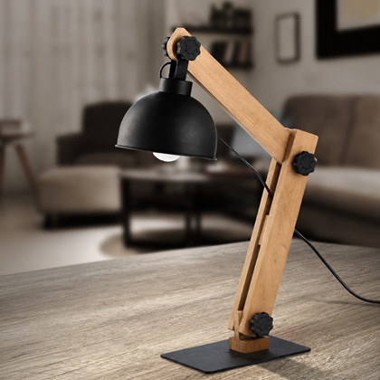 Bedside Lamp – Black & Light Wood