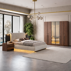 6 Door Wardrobe – Walnut & Travertene