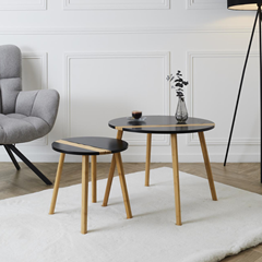 Set of 2 Coffee Tables – Wood Marron Bamboo