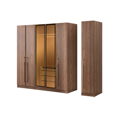 6 Door Wardrobe – Walnut & Travertene