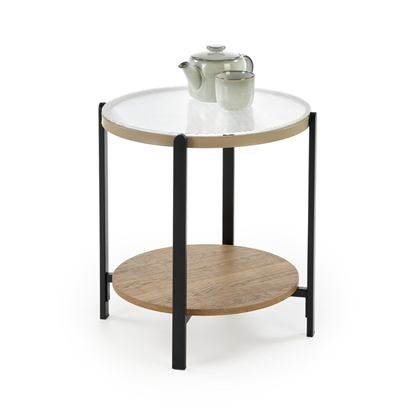 Coffee Table Round Glass Natural Black