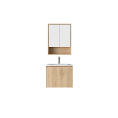 Bathroom Vanity Unit Oak Finish - Integrated Ceramic Basin and Cabinet (2B)