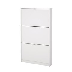 White Shoe Cabinet W. 3 Tilting Doors and 1 Layer