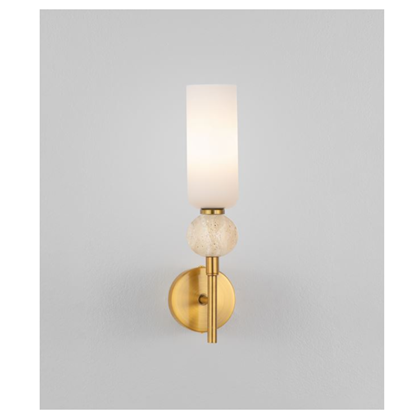 Wall Light Travertine & Opal – Gold Base with Stone and Glass