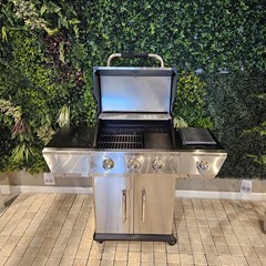 3 Burner Gas Grill Brushed Steel Finish W Side Burner