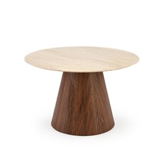 Travertine Round Dining Table - Walnut Base (4-Seater)
