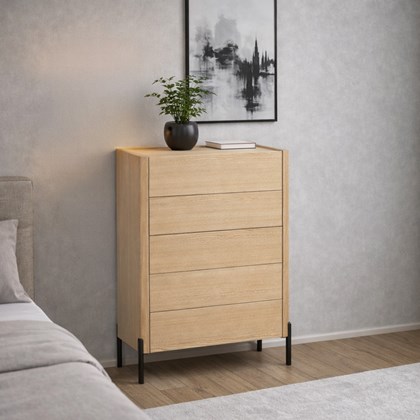 Chest of 5 Drawers – Light Brown Veneer