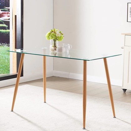 Rectangular Dining Glass Table - Wood Finish