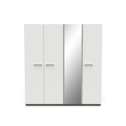 4-Door Wardrobe with Mirror – Matt White & Kronberg Oak