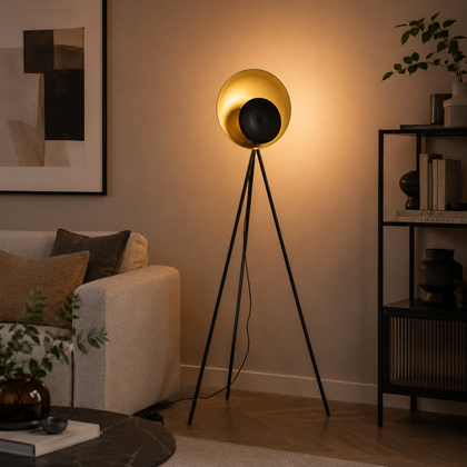 Tripod Floor Lamp Black & Gold H156