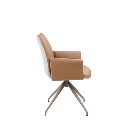 Swivel Dining Chair – Brown Leather & Beige