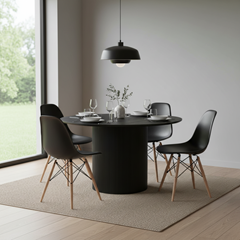 Dining Set Matt Table 4 Black Chairs PP Wood