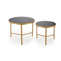 Set of Two Coffee Tables – Black Marble & Gold