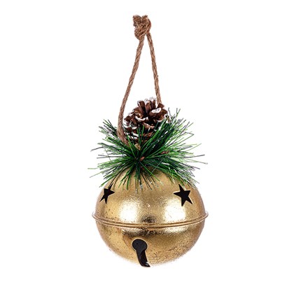Signal Gold Bell Ornament with Pine Cone