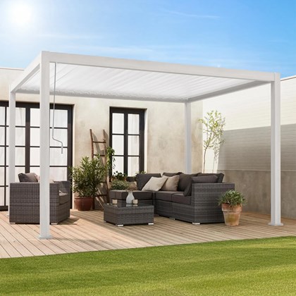 Aluminum Pergola 3X4 with Sling Curtain - White