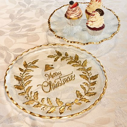 Stand Plate Christmas  27 cm Glass Gold