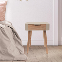 Bedside Drawer – Taupe & Wood