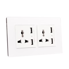 2 Gang 13AMP Socket USB WH Temp Glass