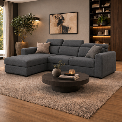 3-Seater Sofa with Pull-Out Bed + Chaise Longue Left – Dark Grey