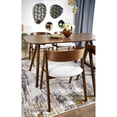 Walnut Dining Chair - Light Beige Fabric