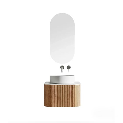 Bathroom Vanity Unit Acacia Walnut 60x36cm - Round Ceramic Basin