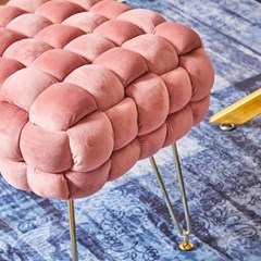 Woven Pouf in Pink Velvet With Adjustable Feet