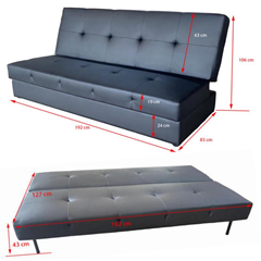 Sofa Bed  in Black Faux Leather