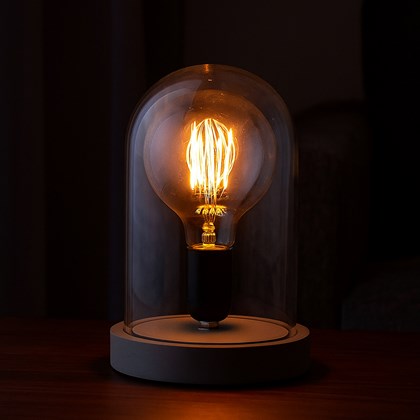 Glass Dome Wood E27 Industrial Table Lamp