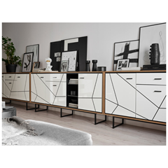 Sideboard 3Doors, 1Drawer and 3Shelves Cat Oak, Black & White