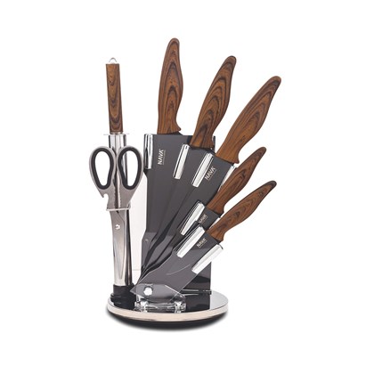 Stainless Steel Knife Set of 8pcs with Stone Coating on Acrylic Stand