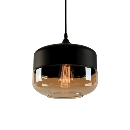 Round pendant light from glass black-champagne color