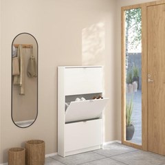 White Shoe Cabinet W. 3 Tilting Doors and 1 Layer