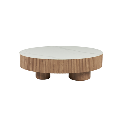 Coffee Table - White Marble Ceramic Top with Wood Frame