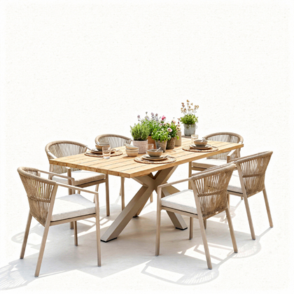 Alum Dining Table – Camel with 6 Chairs