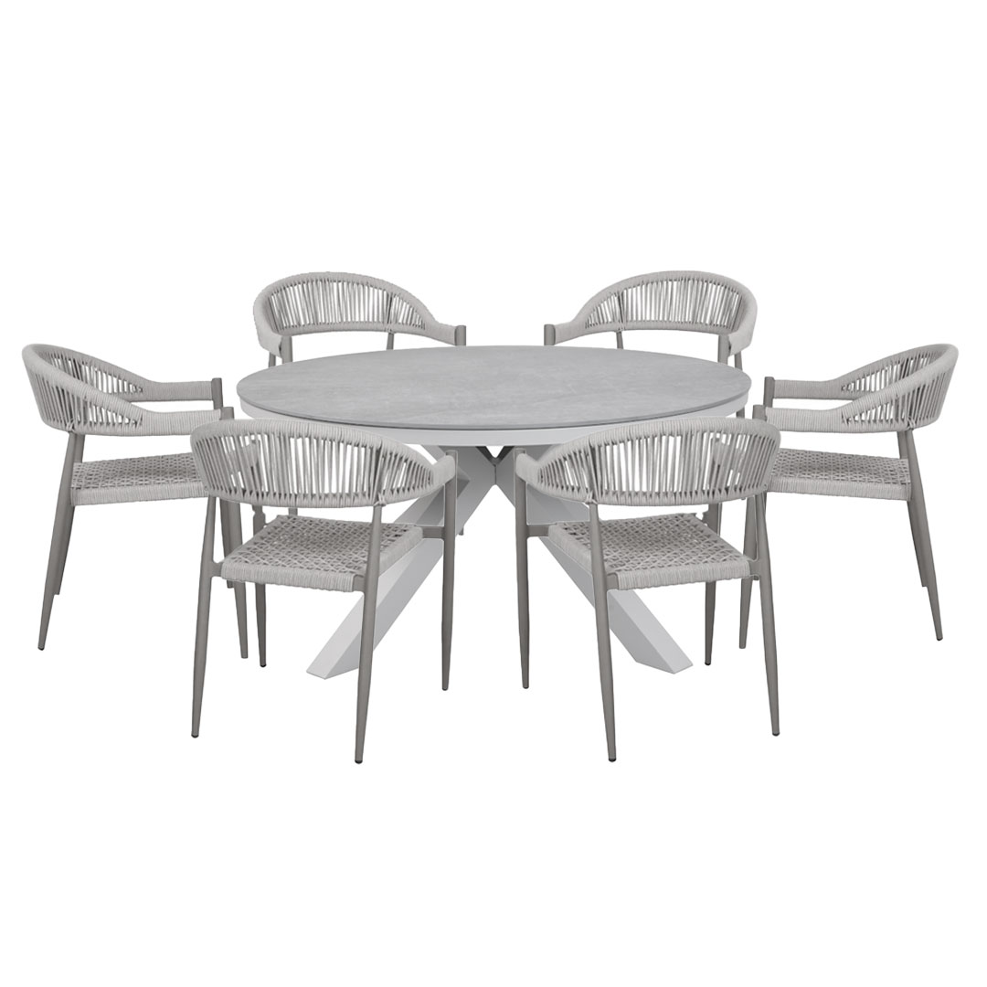 Dining Table Set with 6 Chairs - White & Light Gray