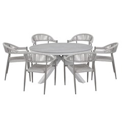 Dining Table Set with 6 Chairs - White & Light Gray