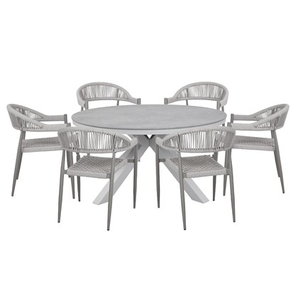 Dining Table Set with 6 Chairs - White & Light Gray