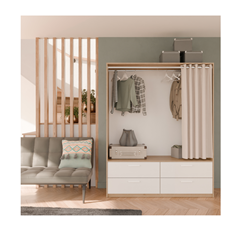 Dressing Wardrobe with 4 Drawers & Hanging Space – Hamilton Oak & Matte White