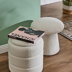 Round Stool in Teddy Mushy Fabric in White