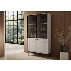 Bookshelf 2 Door with Front Glass – Cashmere